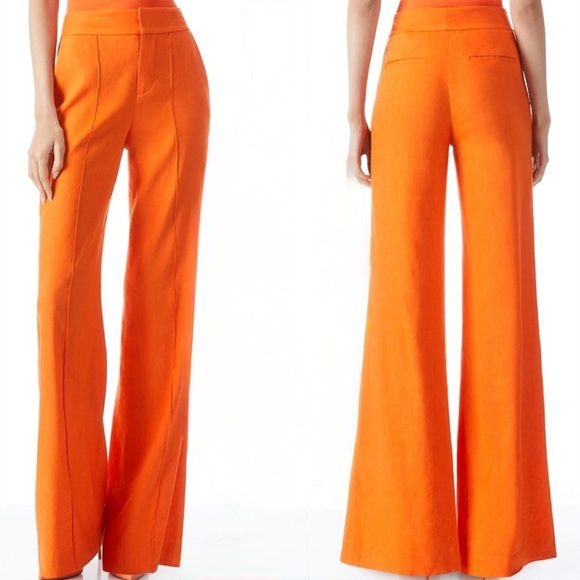 Alice + Olivia Dylan Linen Blend Wide Leg Pant Trouser Size 14 Sienna NWT $295